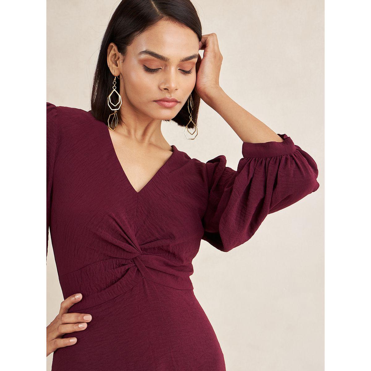 Femmella X Styli  Front Twisted Long Sleeves A-Line Maxi Dress-women-clothing-dresses-image-4