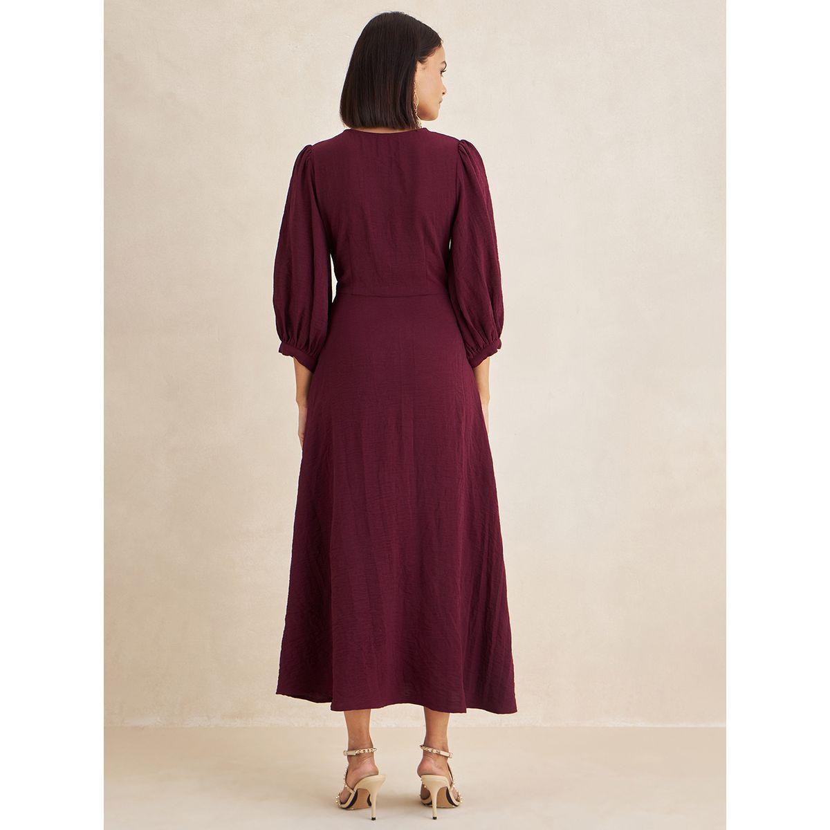 فستان طويل بتفاصيل ملفوفة مع اكمام طويلة فِميلا × ستايلي-women-clothing-dresses-image-5