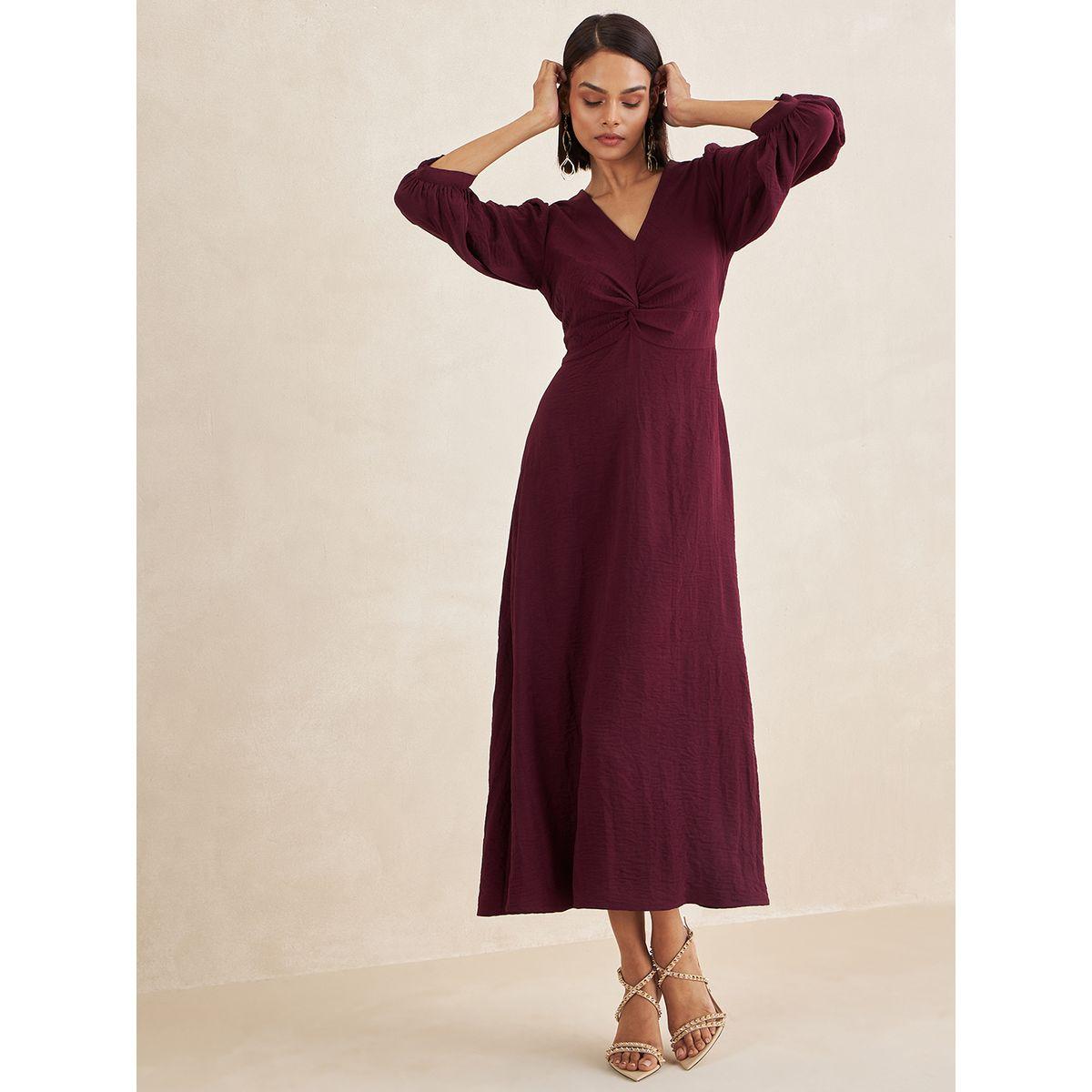فستان طويل بتفاصيل ملفوفة مع اكمام طويلة فِميلا × ستايلي-women-clothing-dresses-image-6