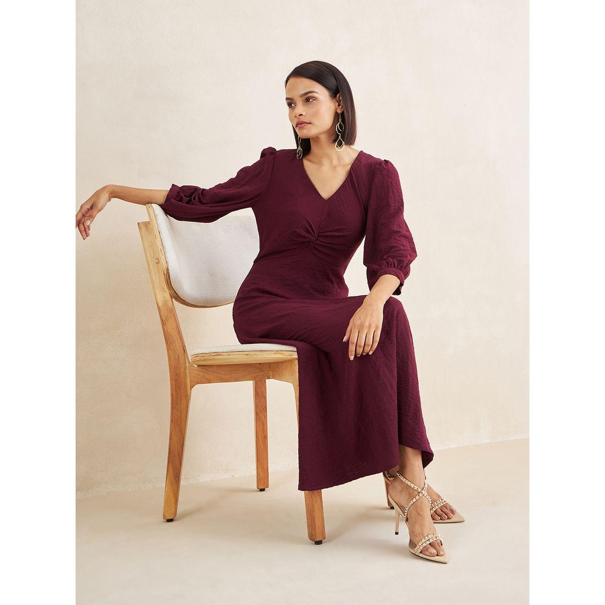 فستان طويل بتفاصيل ملفوفة مع اكمام طويلة فِميلا × ستايلي-women-clothing-dresses-image-7