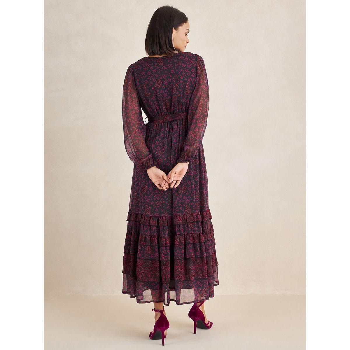 فستان طويل مطبع بزهور ومزين بكشكش فِميلا × ستايلي-women-clothing-dresses-image-4