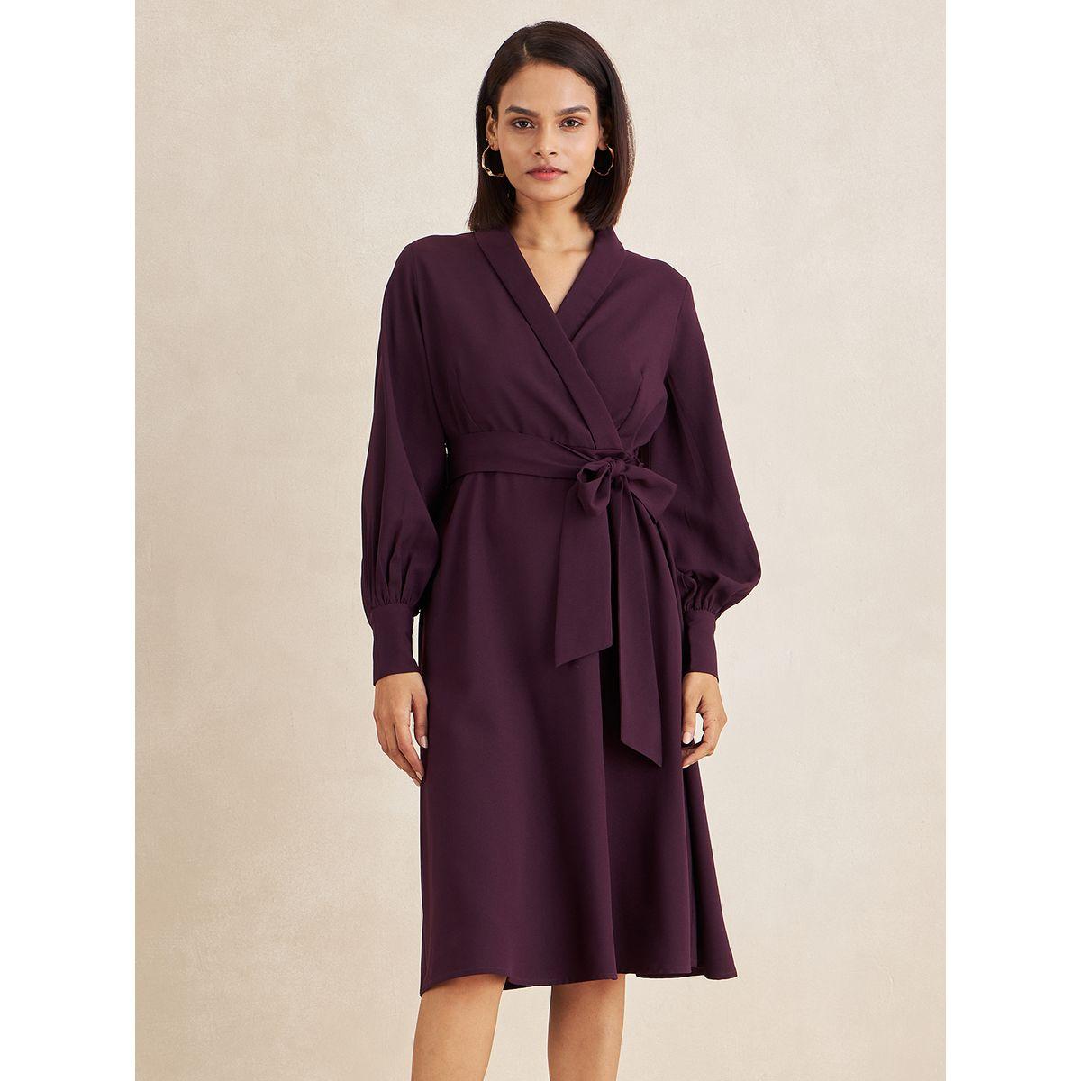 Femmella X Styli  Collared Self Tie Up A-Line Midi Dress-women-clothing-dresses-image-1