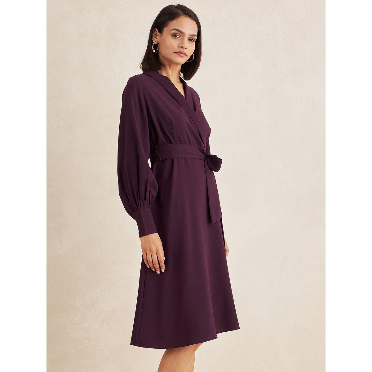 Femmella X Styli  Collared Self Tie Up A-Line Midi Dress-women-clothing-dresses-image-2
