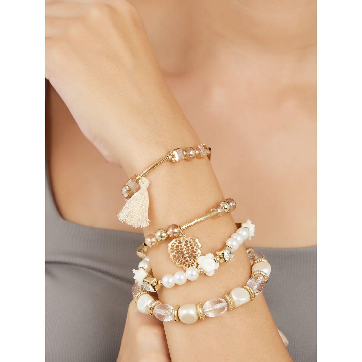 Styli Set of 4 - Leaf Drop Beaded Bracelets-women-watchesandjewellery-jewellery-banglesandbracelets-image-1