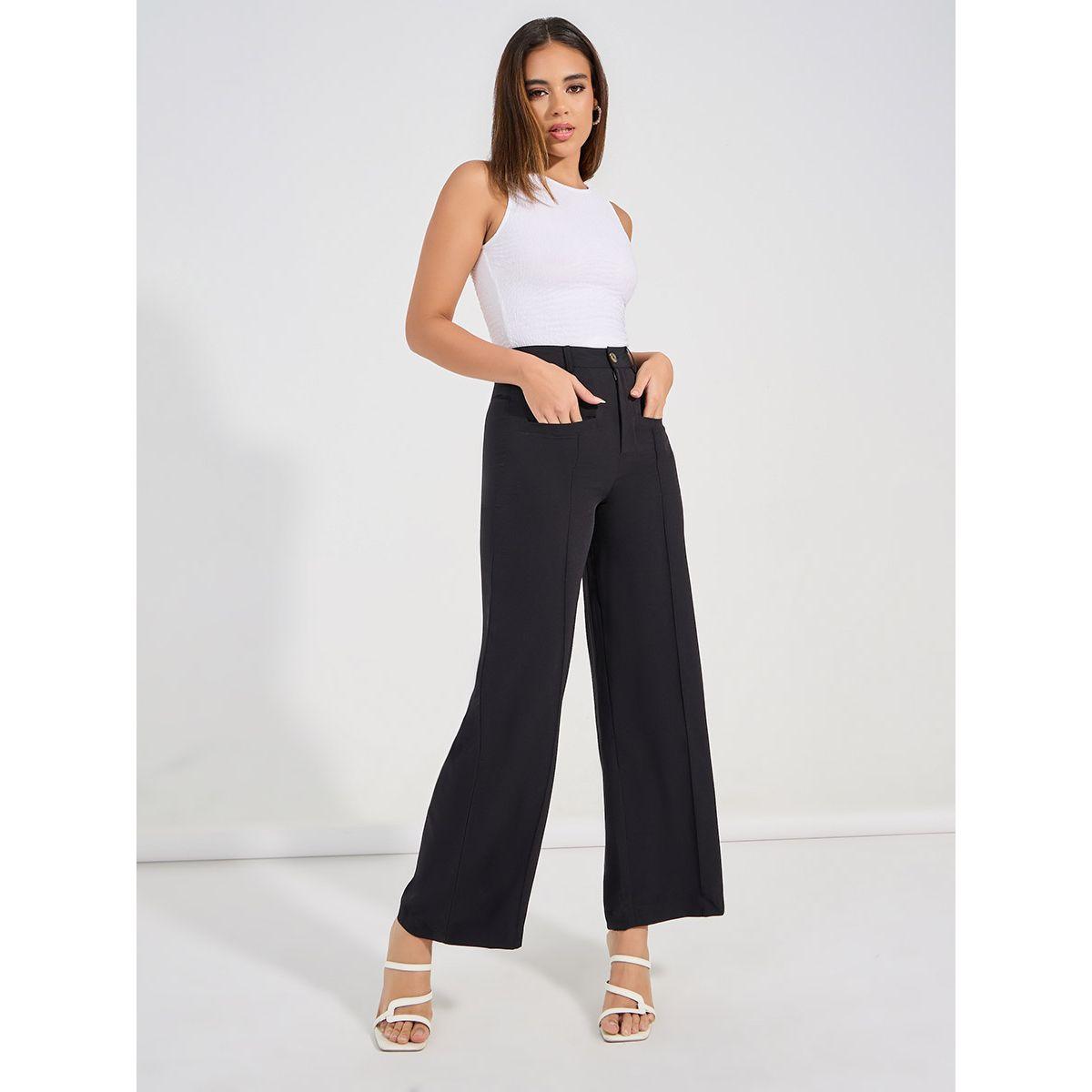 بنطال سادة بارجل واسعة وتداخلات محزوزة-women-clothing-bottoms-trousers-image-1