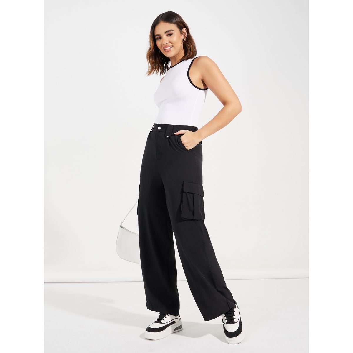 Styli Solid Cargo Pants with Pockets-women-clothing-bottoms-trousers-image-1