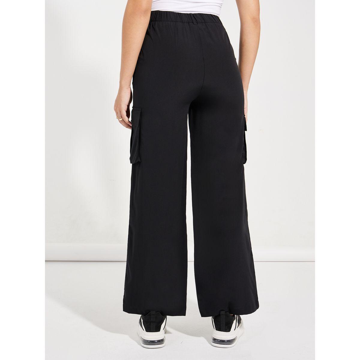 Styli Solid Cargo Pants with Pockets-women-clothing-bottoms-trousers-image-4