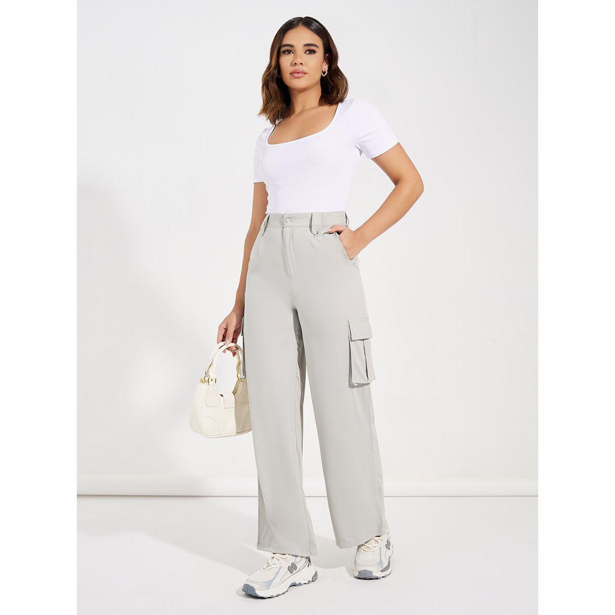 Styli Solid Cargo Pants with Pockets-women-clothing-bottoms-trousers-image-1