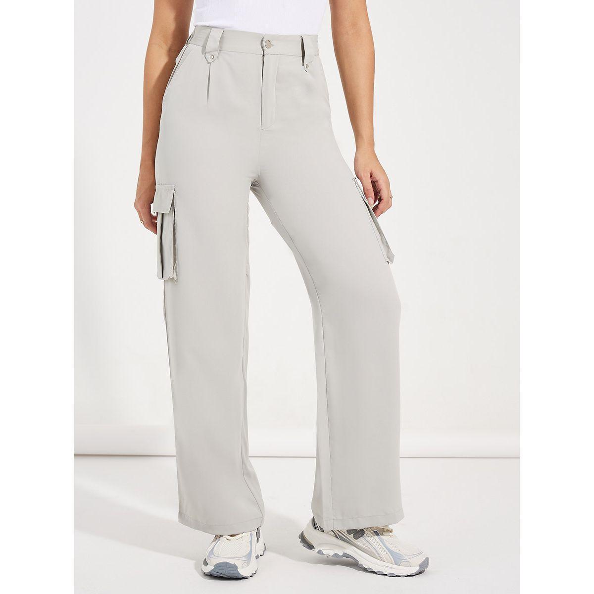 Styli Solid Cargo Pants with Pockets-women-clothing-bottoms-trousers-image-2