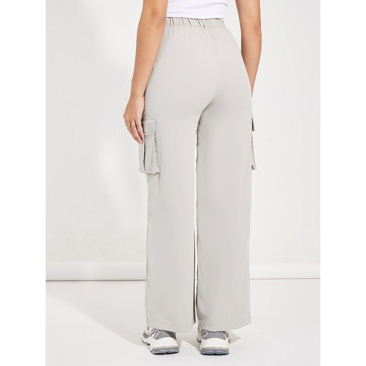 Styli Solid Cargo Pants with Pockets-women-clothing-bottoms-trousers-image-4