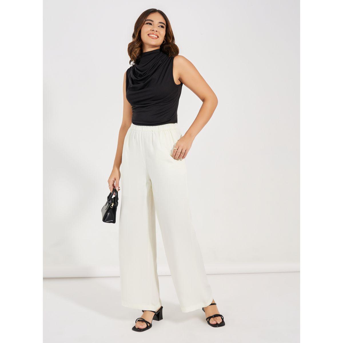 بنطال سادة بارجل واسعة وخصر مطاطي-women-clothing-bottoms-trousers-image-1