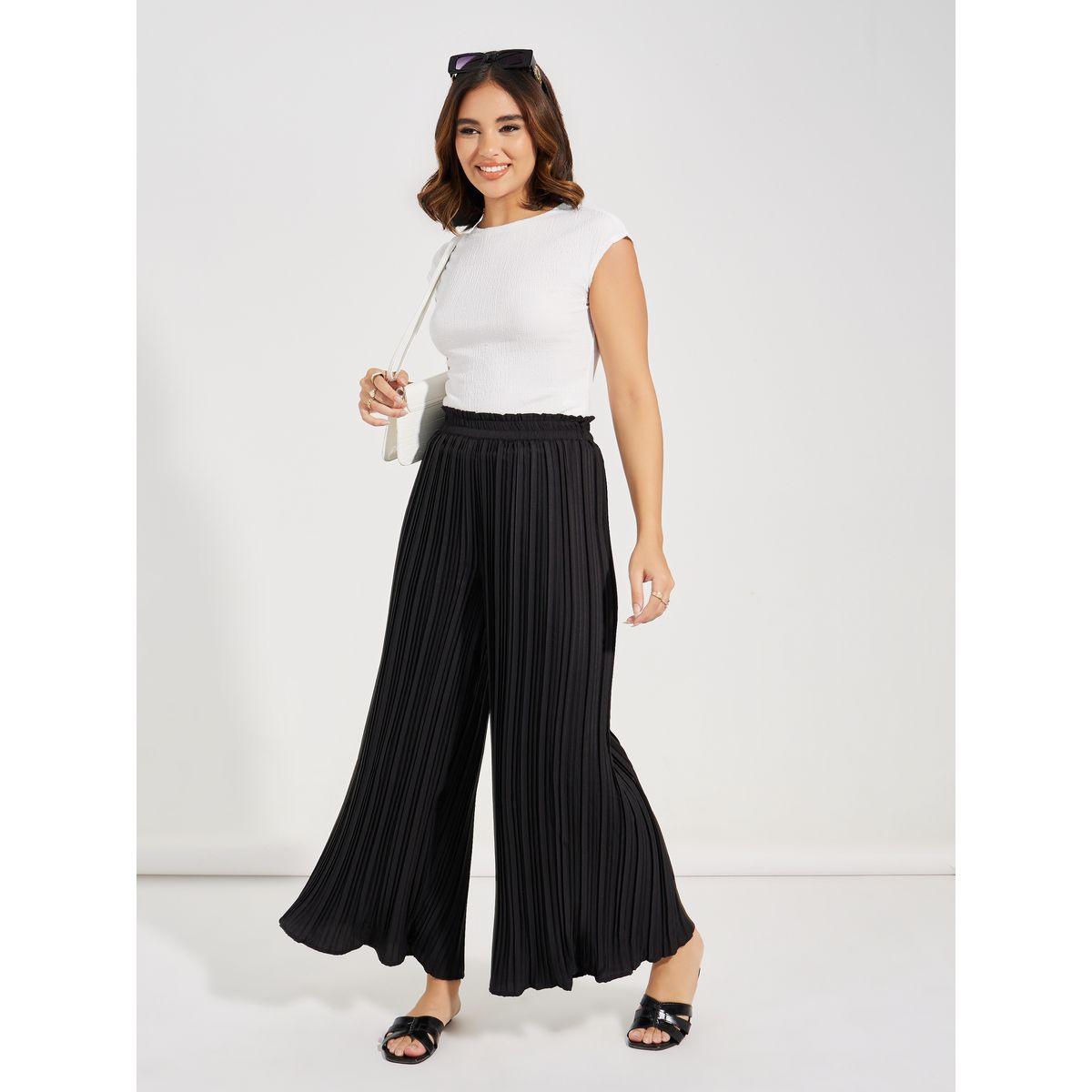 بنطال بارجل واسعة وخصر عالي مع كسرات-women-clothing-bottoms-trousers-image-1