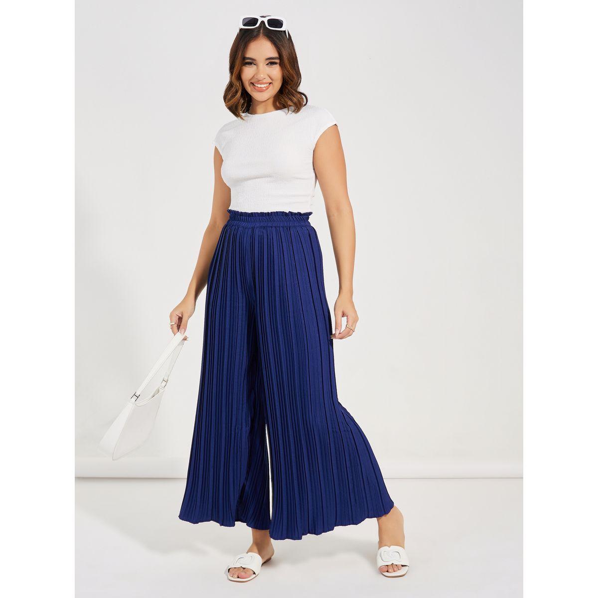 Styli High Rise Pleated Wide Leg Pants-women-clothing-bottoms-trousers-image-1