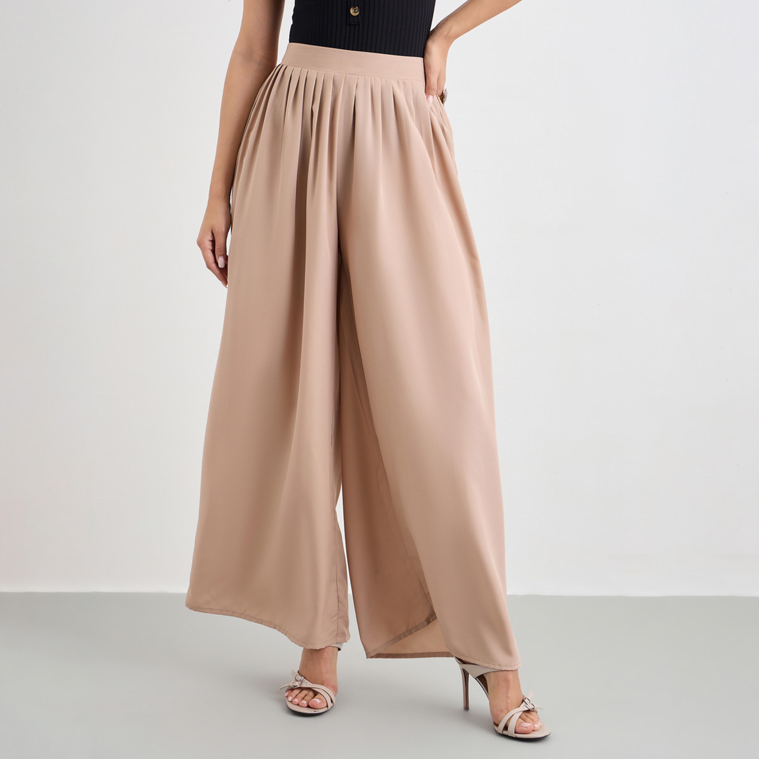Styli Flowy Wide Leg Pants with Half Elastic Waistband-women-clothing-bottoms-trousers-image-1