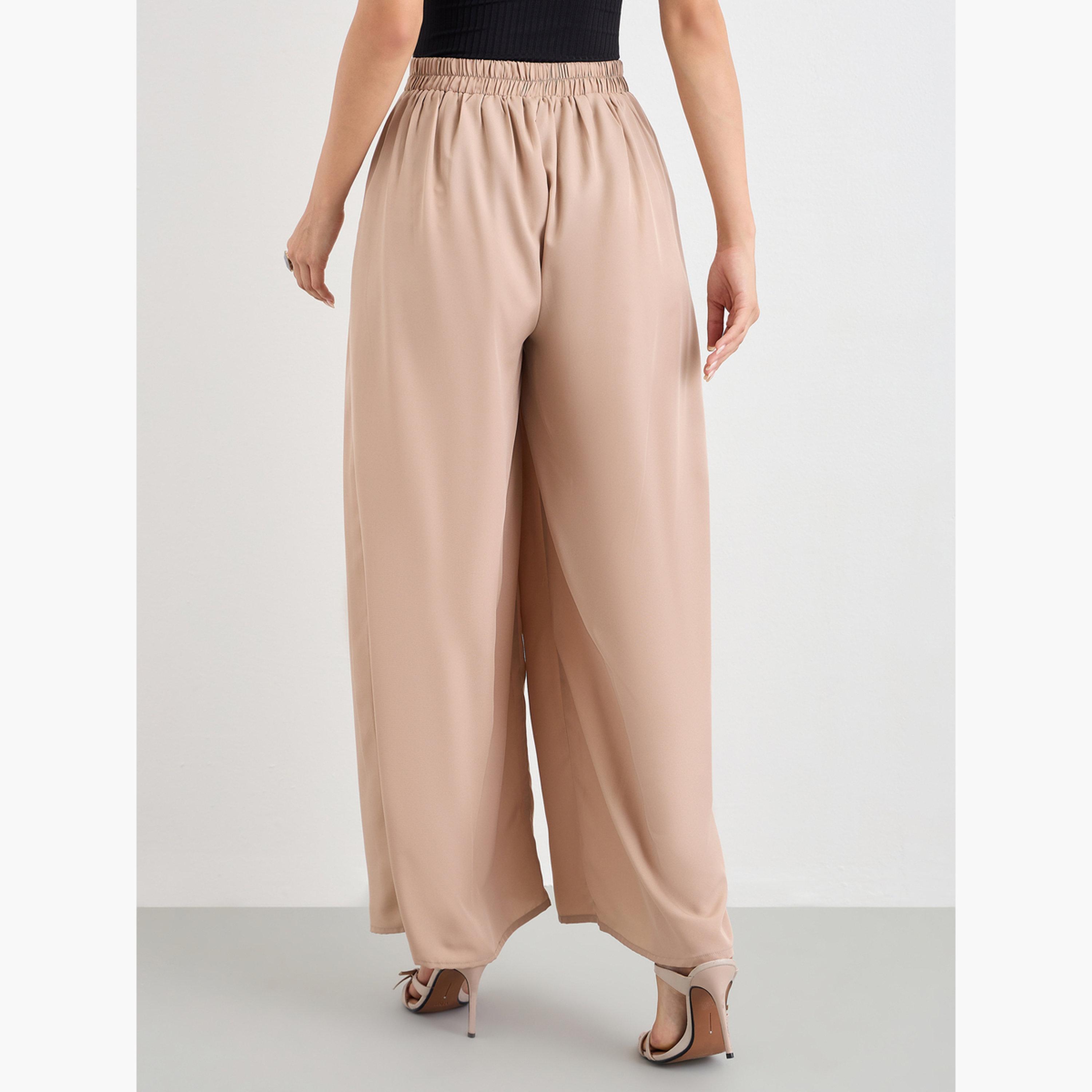 Styli Flowy Wide Leg Pants with Half Elastic Waistband-women-clothing-bottoms-trousers-image-4