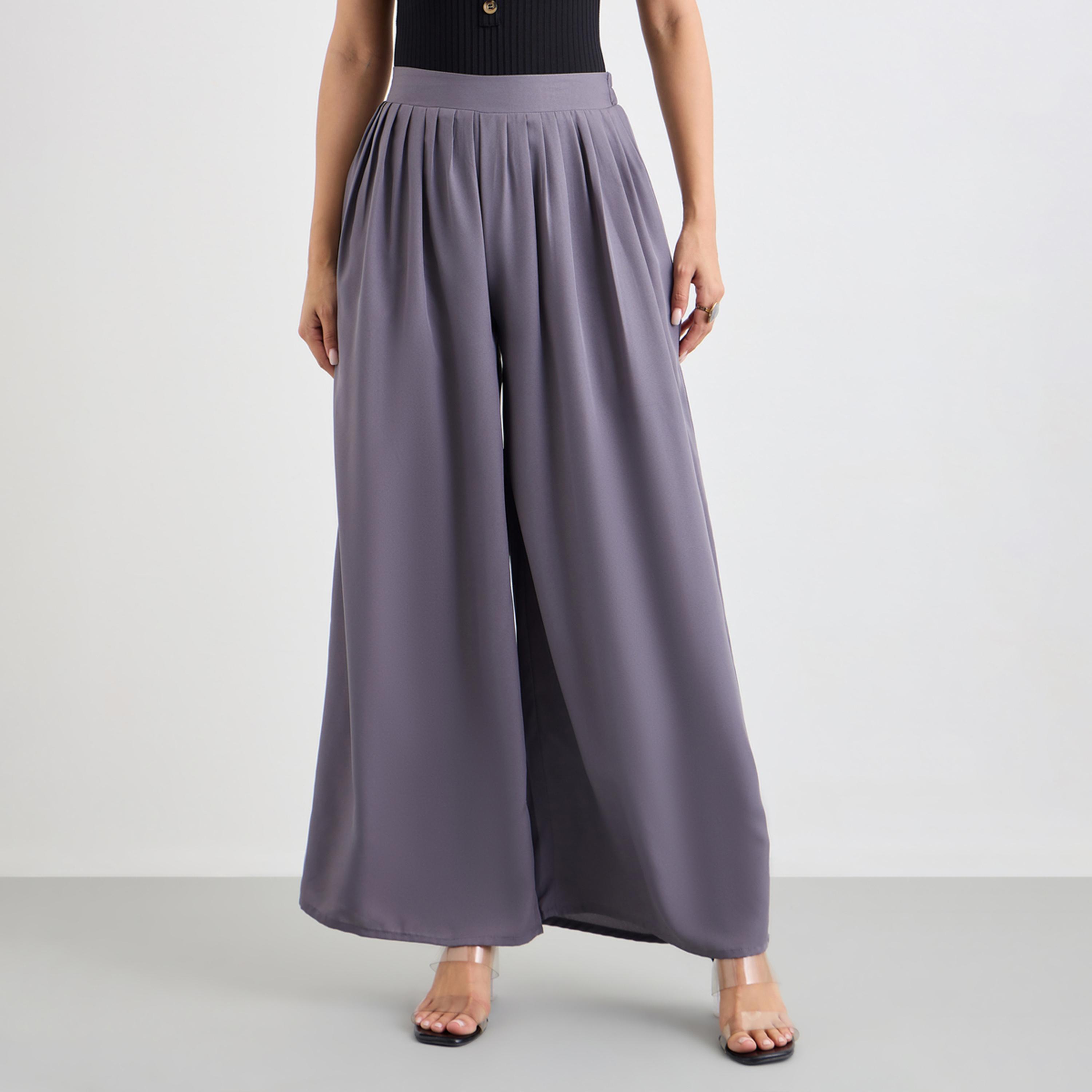 Styli Flowy Wide Leg Pants with Half Elastic Waistband-women-clothing-bottoms-trousers-image-1