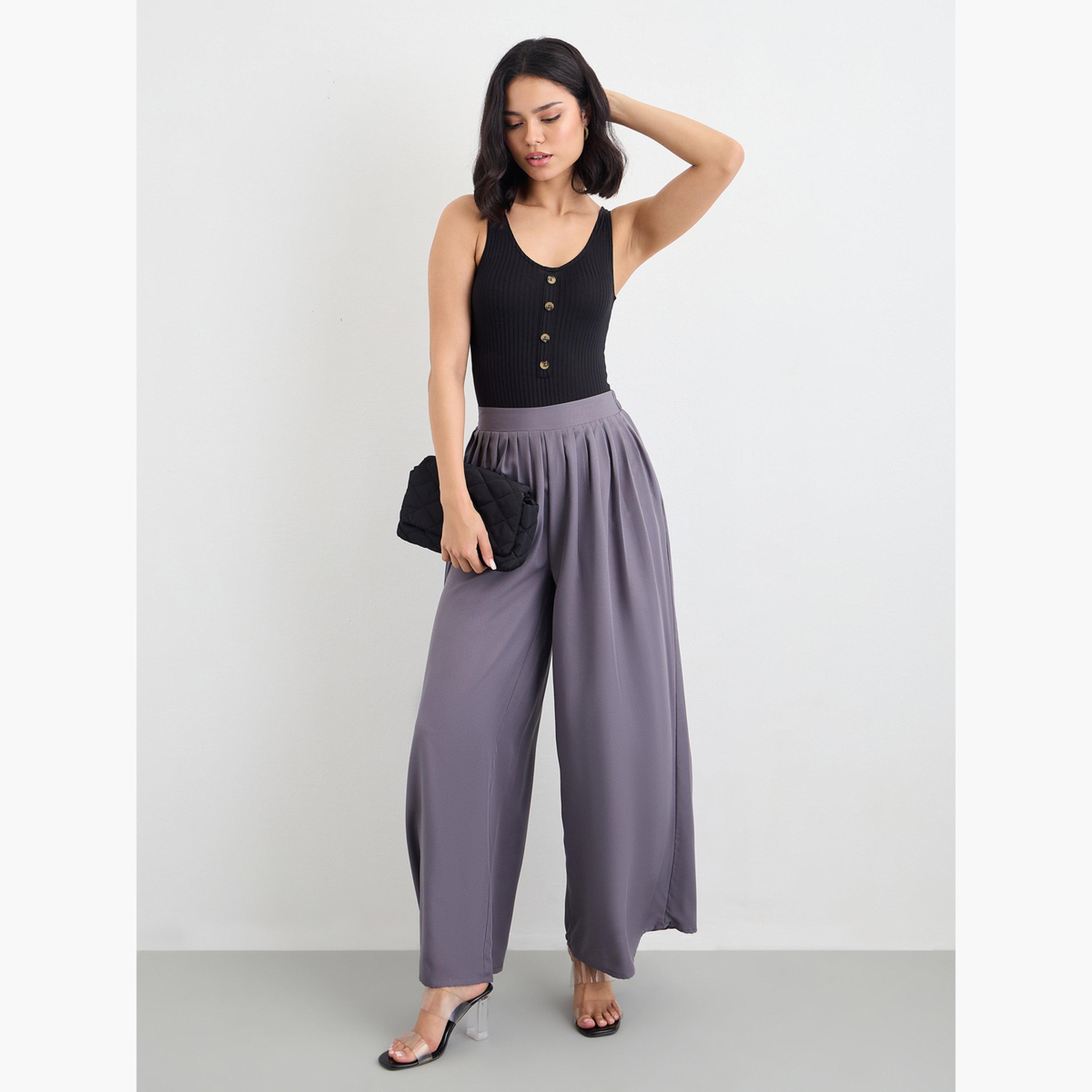 Styli Flowy Wide Leg Pants with Half Elastic Waistband-women-clothing-bottoms-trousers-image-2