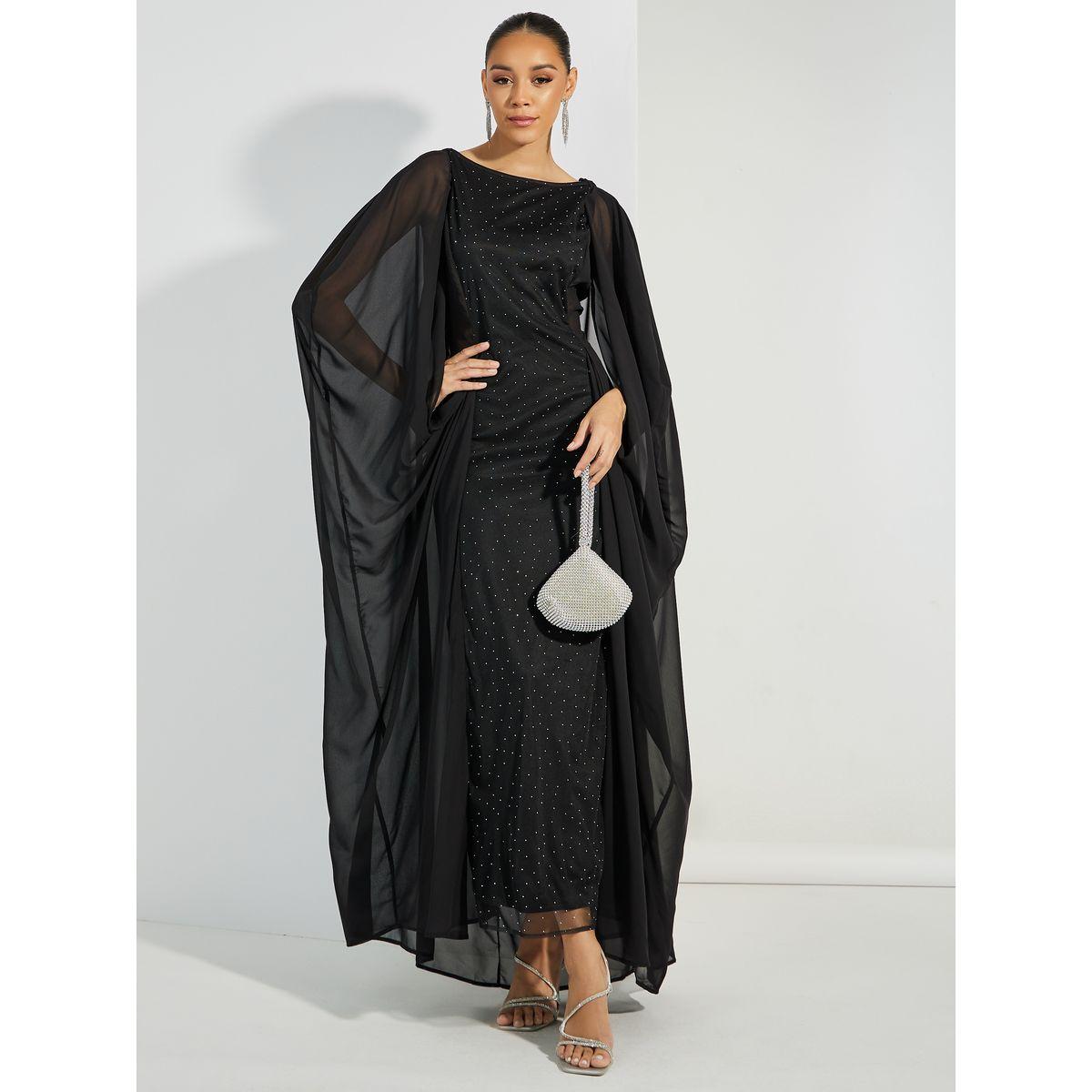 Styli Embellished Long Sleeves Cape Maxi Dress-women-clothing-dresses-image-1