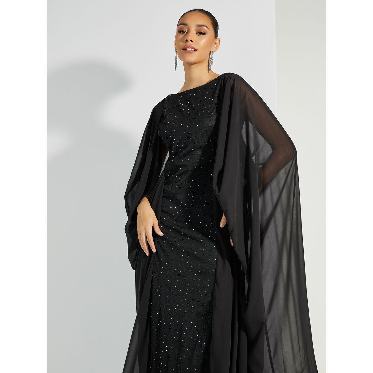 Styli Embellished Long Sleeves Cape Maxi Dress-women-clothing-dresses-image-2