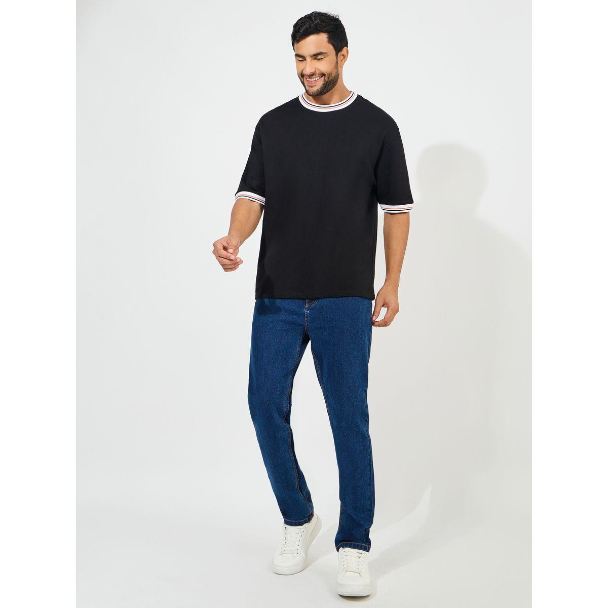 Styli Solid Cotton Terry Ringer T-Shirt with Contrast Rib Neck Detail-men-clothing-tshirtsandpolos-tshirts-image-2