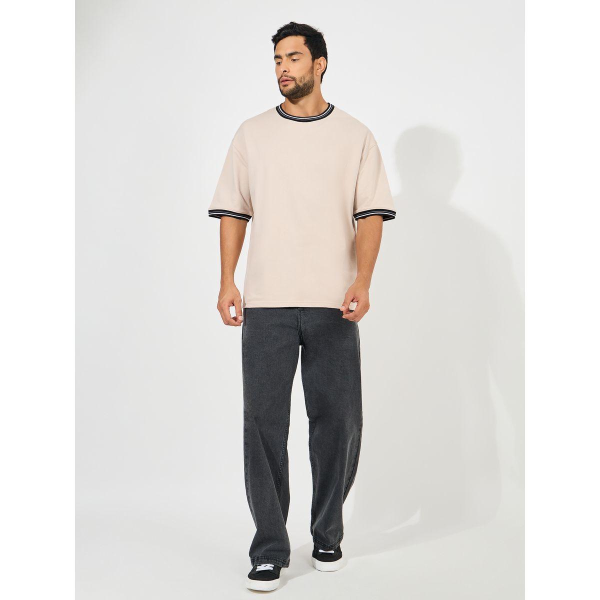Styli Solid Cotton Terry Ringer T-Shirt with Contrast Rib Neck Detail-men-clothing-tshirtsandpolos-tshirts-image-2