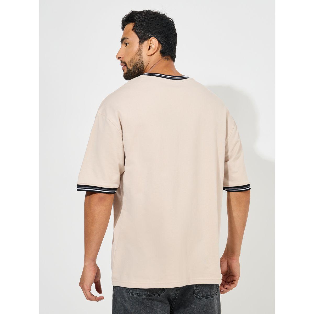 Styli Solid Cotton Terry Ringer T-Shirt with Contrast Rib Neck Detail-men-clothing-tshirtsandpolos-tshirts-image-4
