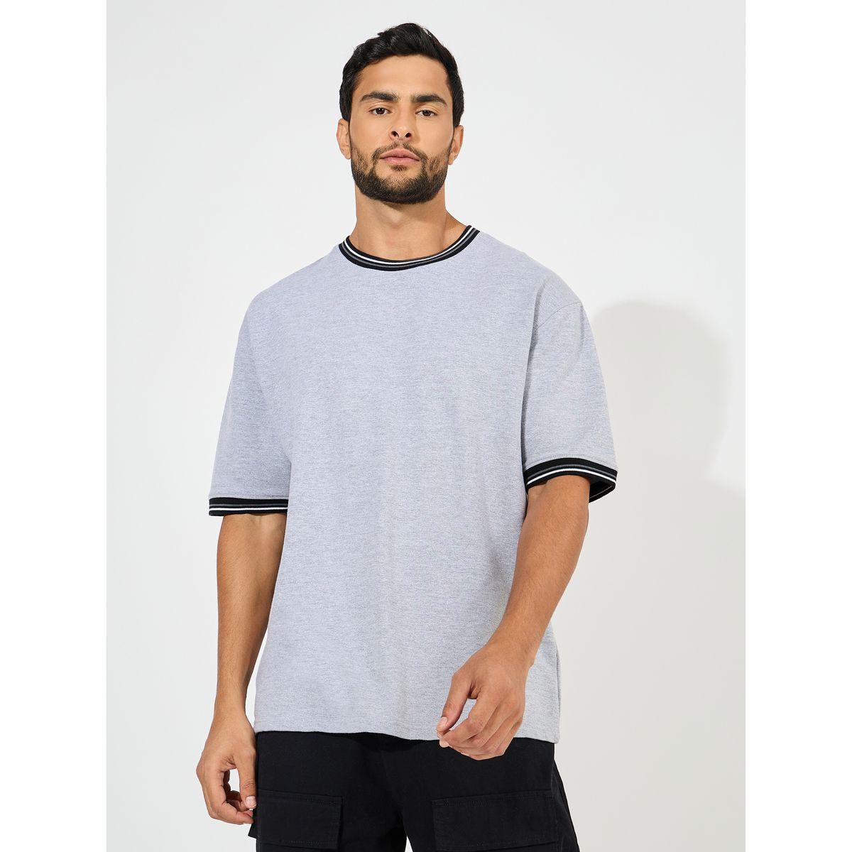تيشيرت تيري سادة مع ياقة بتفاصيل مضلعة-men-clothing-tshirtsandpolos-tshirts-image-1