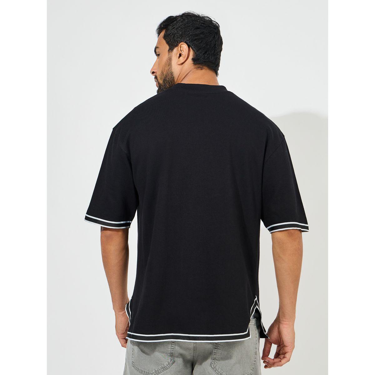 Styli Mock Neck Cotton Terry T-Shirt with Hem Tape Detail-men-clothing-tshirtsandpolos-tshirts-image-4