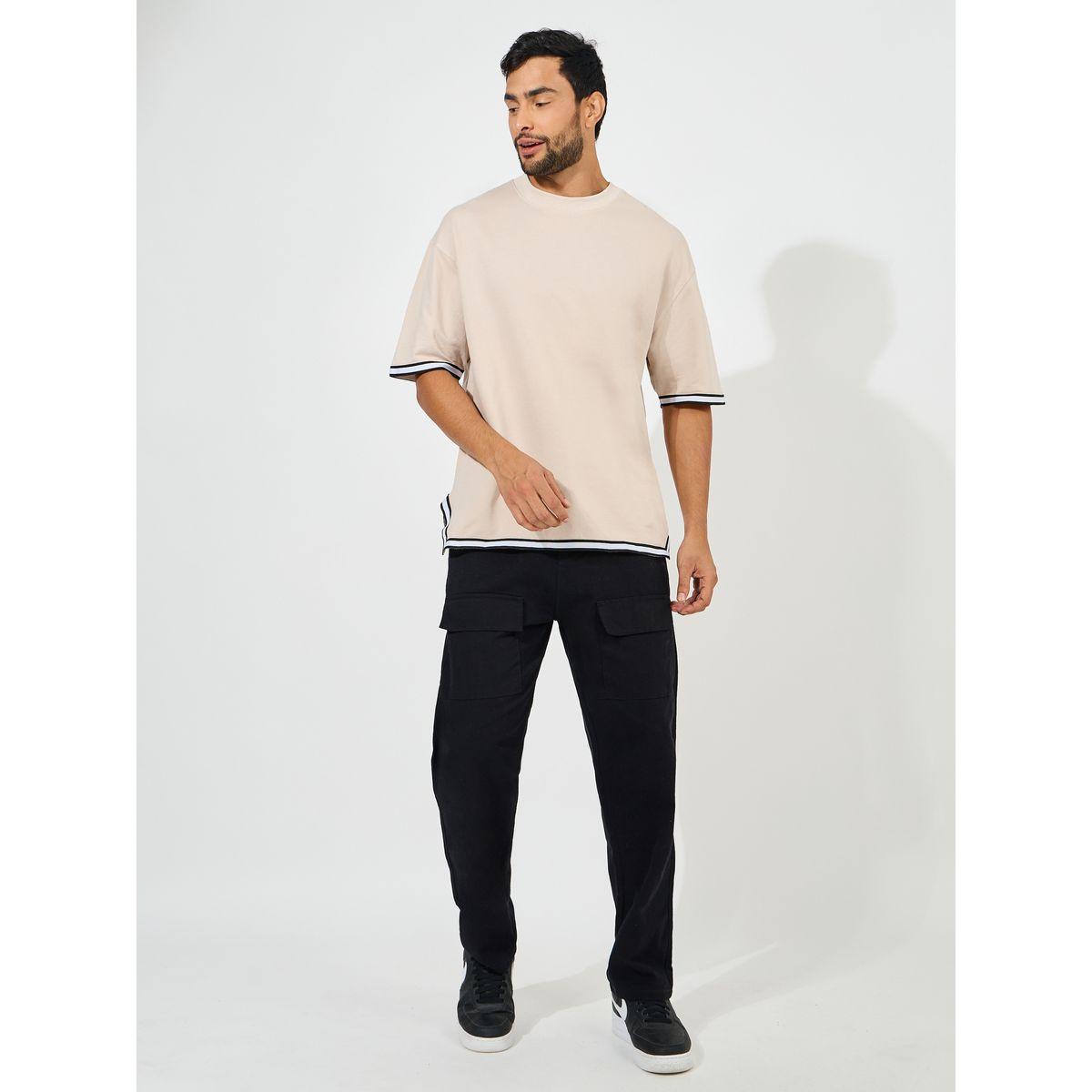 Styli Mock Neck Cotton Terry T-Shirt with Hem Tape Detail-men-clothing-tshirtsandpolos-tshirts-image-2