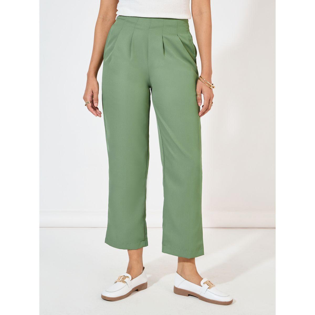 Styli Elevate Solid Pleated Straight Leg Ankle Length Trouser-women-clothing-bottoms-trousers-image-2