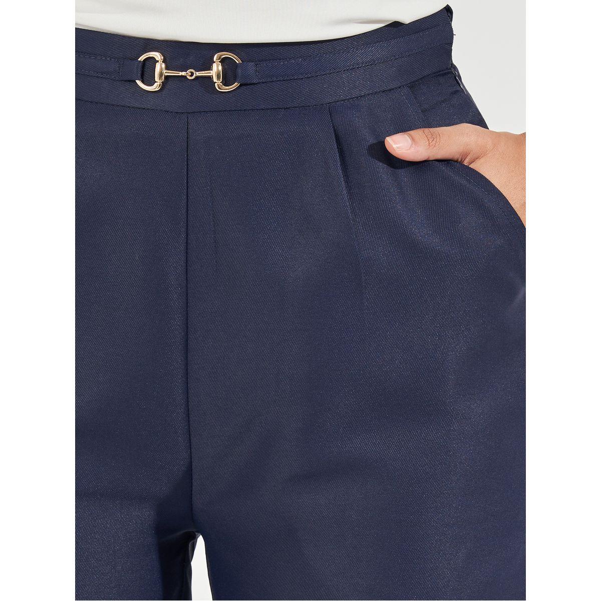 بنطال بأرجل مستقيمة وخصر عالي مع حلية معدنية-women-clothing-bottoms-trousers-image-3