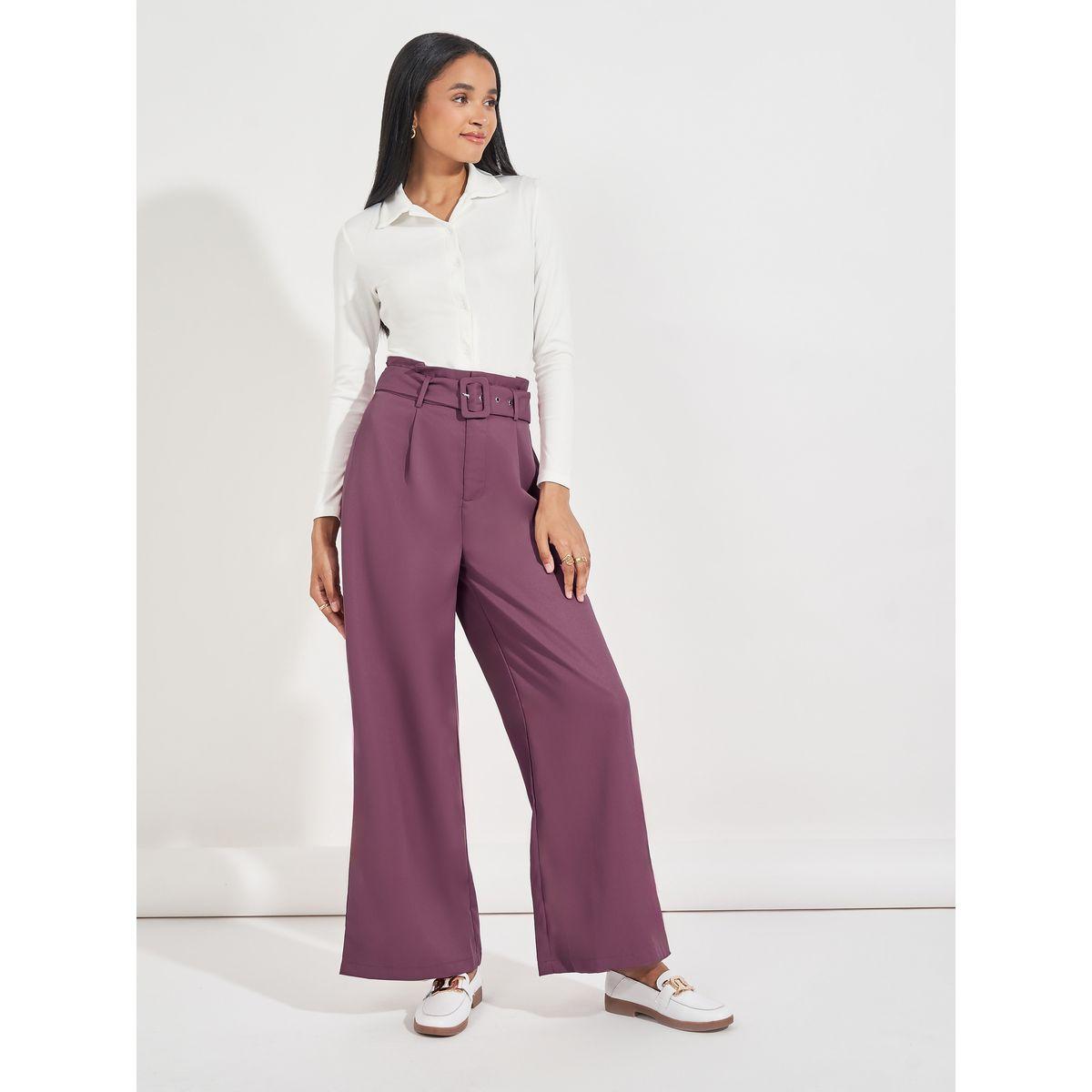 Styli Elevate High Rise Wide Leg Belted Twill Pants-women-clothing-bottoms-trousers-image-1