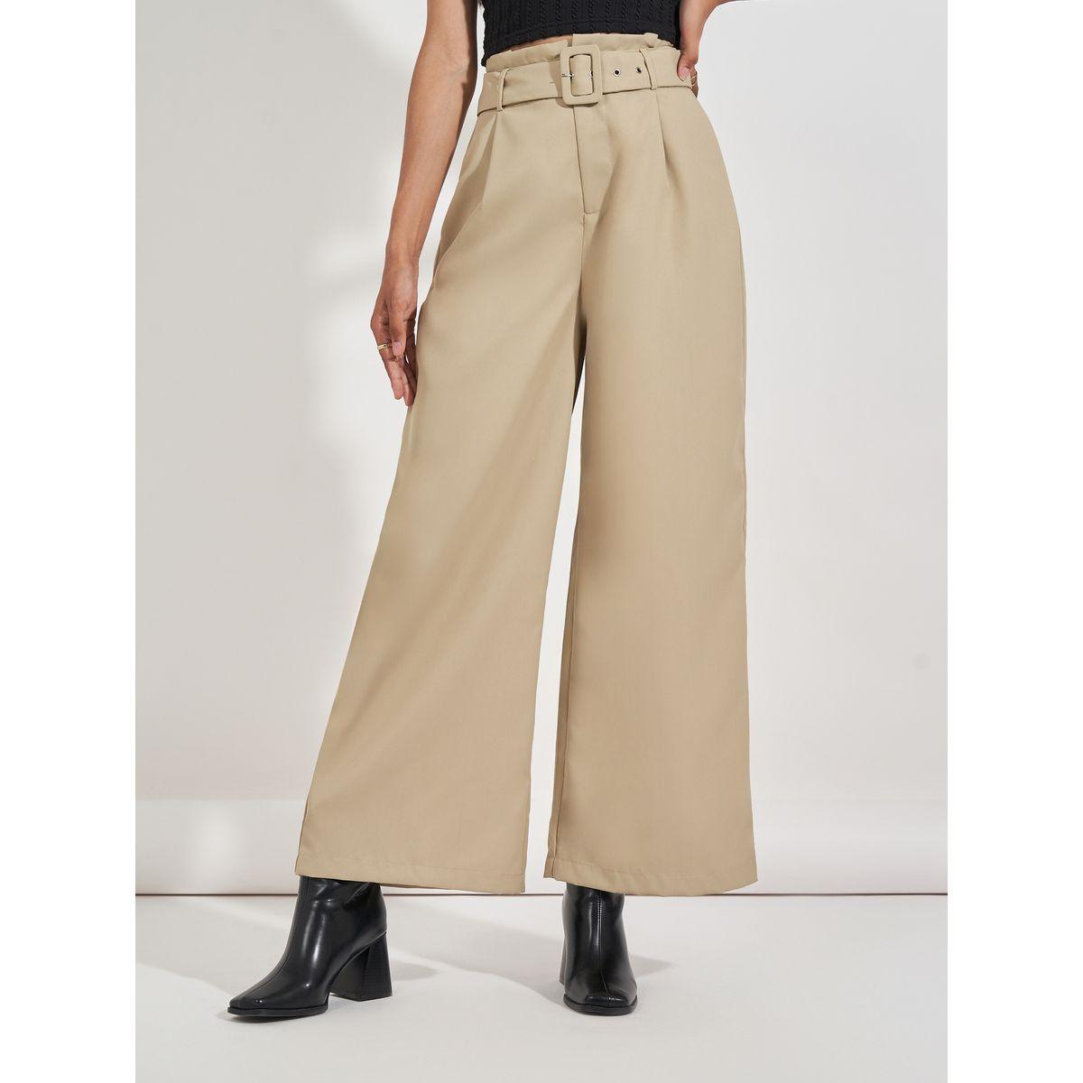 بنطال بنسيج تويل مع أرجل واسعة وحزام-women-clothing-bottoms-trousers-image-2
