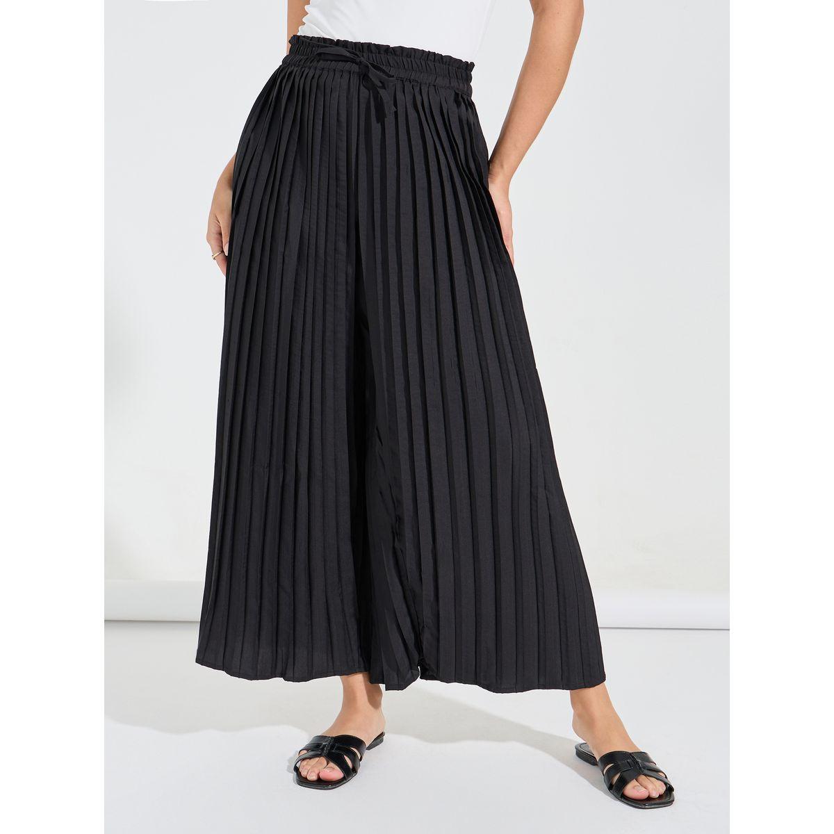 Styli Elevate Solid Wide Leg Paper Bag Waist Pleated Pants-women-clothing-bottoms-trousers-image-2