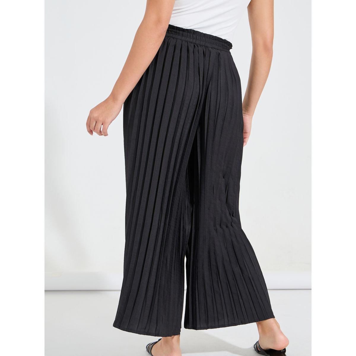 بنطال سادة بارجل واسعة وخصر بيبر باغ-women-clothing-bottoms-trousers-image-4