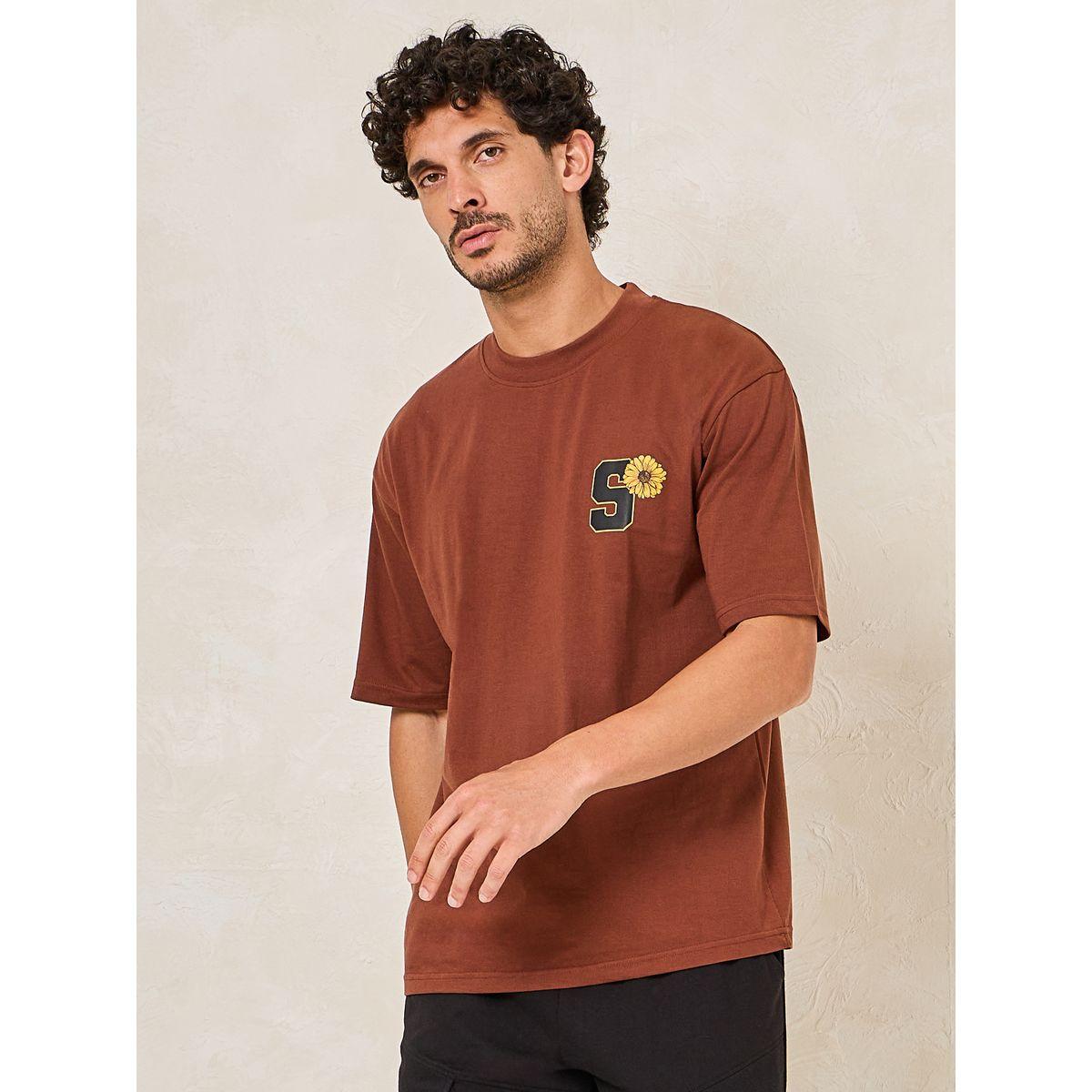 Styli Initial Print Oversized Cotton Rich T-Shirt with Mock Neck Detail-men-clothing-tshirtsandpolos-tshirts-image-1