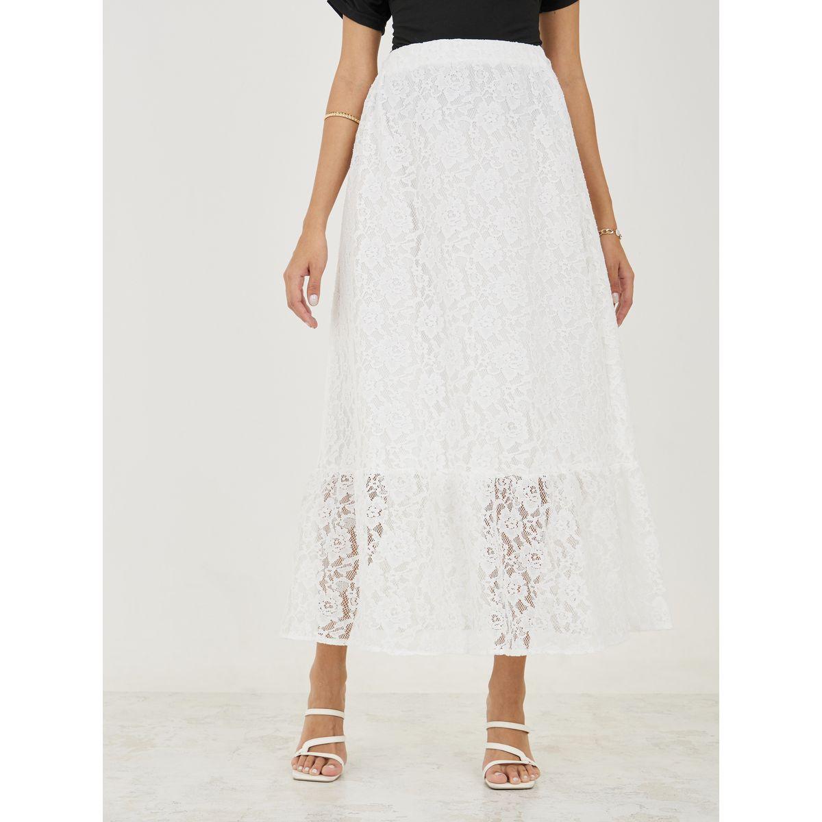 تنورة طويلة سادة بتفاصيل دانتيل-women-clothing-bottoms-skirts-image-1