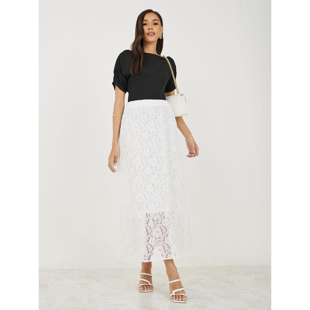 تنورة طويلة سادة بتفاصيل دانتيل-women-clothing-bottoms-skirts-image-2
