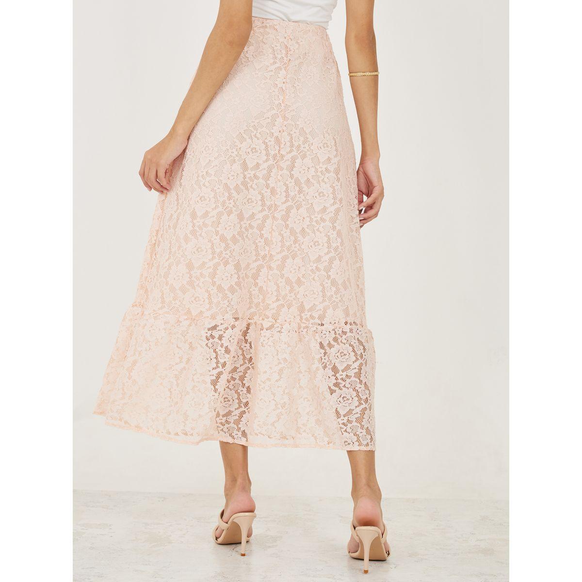 تنورة طويلة سادة بتفاصيل دانتيل-women-clothing-bottoms-skirts-image-4