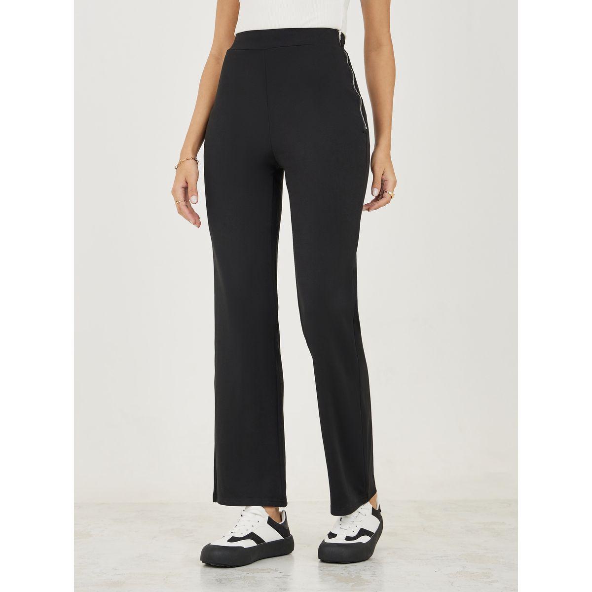 بنطال محبوك بارجل مستقيمة مع سحَّاب جانبي-women-clothing-bottoms-trousers-image-1