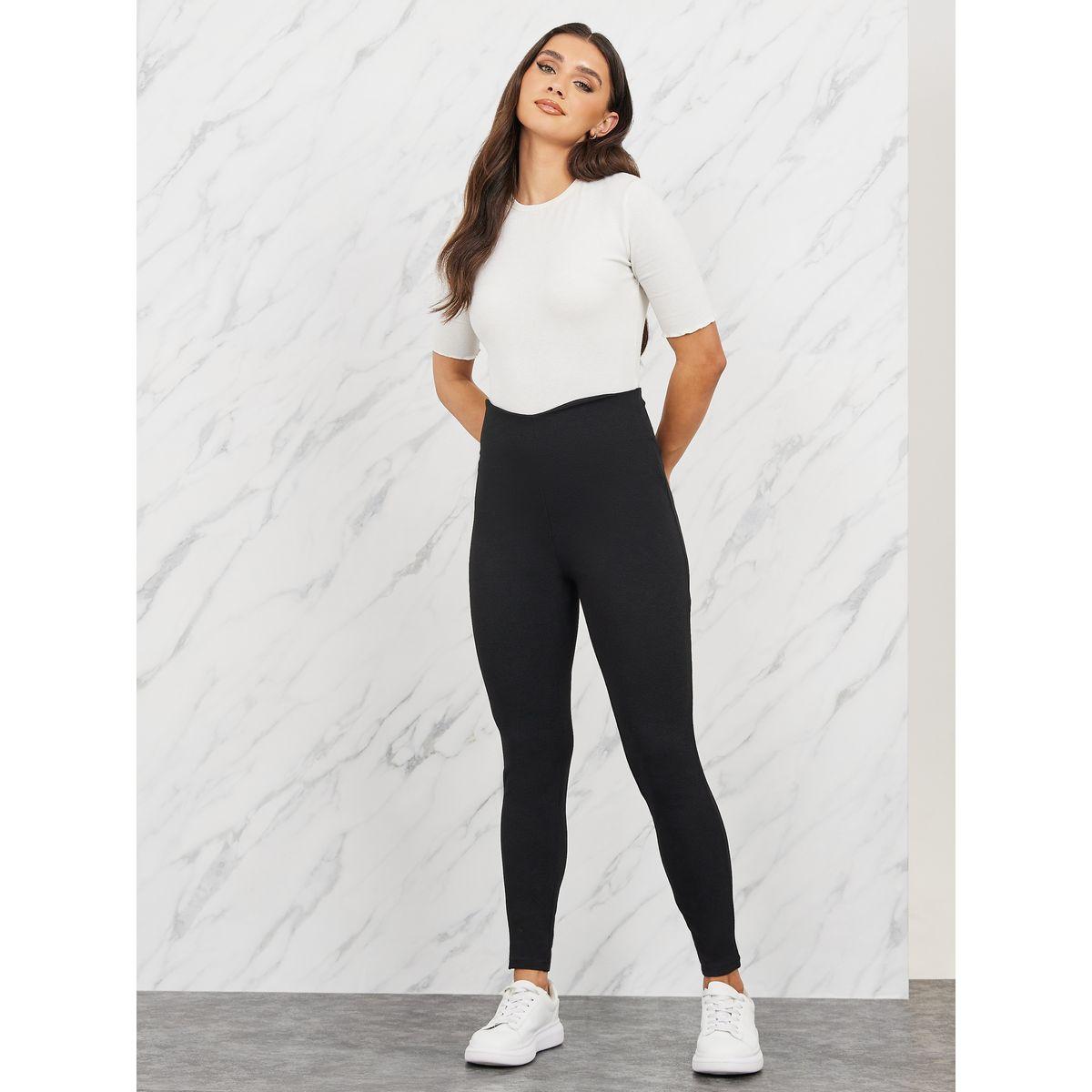 Styli Textured Asymmetric High Rise Waistband Leggings-women-clothing-bottoms-leggings-image-2