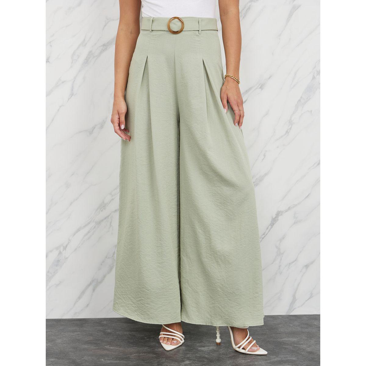 Styli Plicated Bucked Belt Wide Leg Pant-women-clothing-bottoms-trousers-image-1
