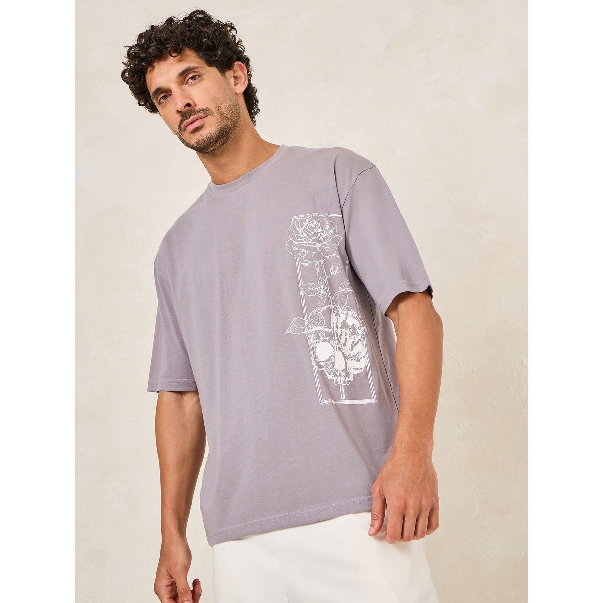 تيشيرت قطن فضفاض مطبع بزهور-men-clothing-tshirtsandpolos-tshirts-image-1