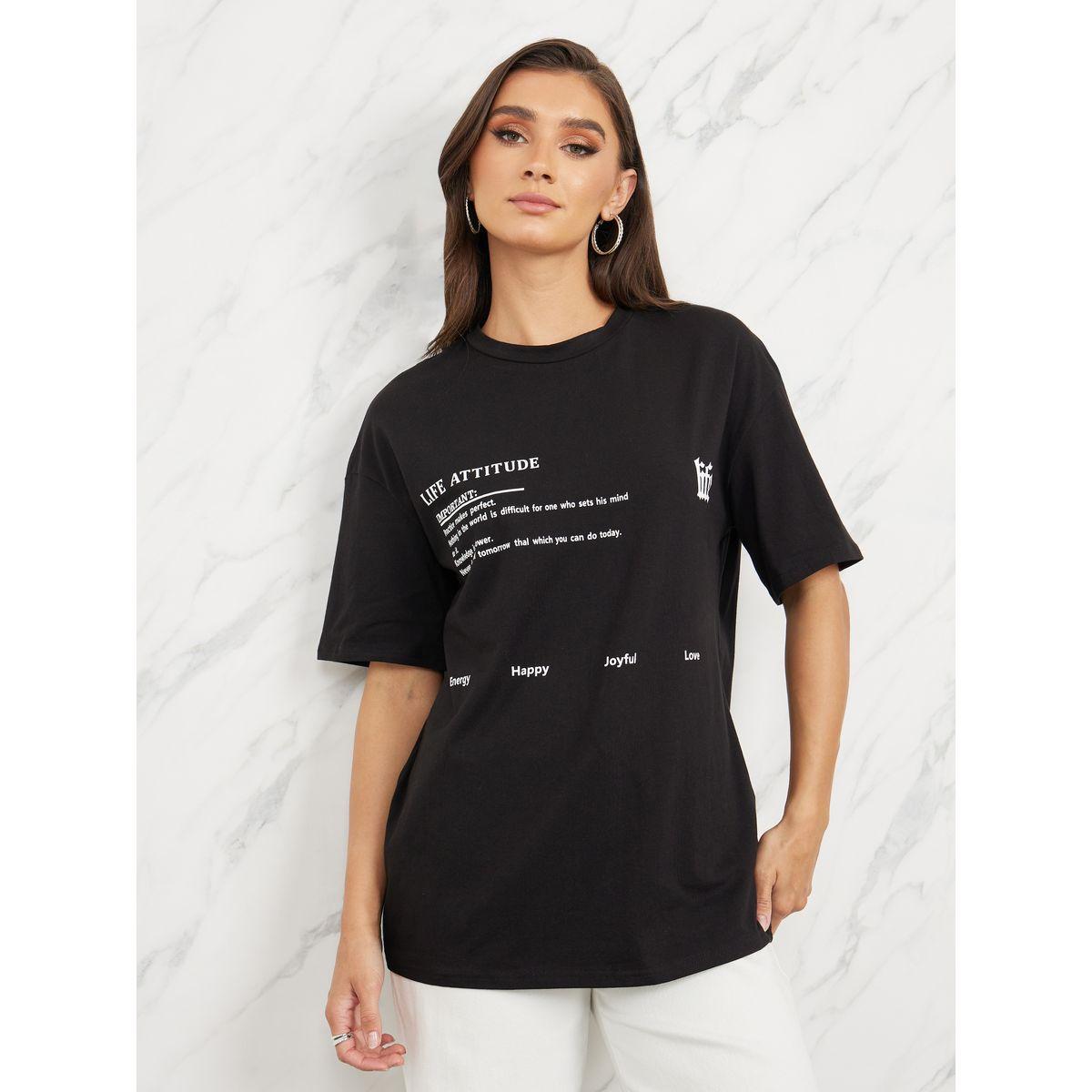 تيشيرت واسع مطبع بطبعة كتابة-women-clothing-tshirts-image-1