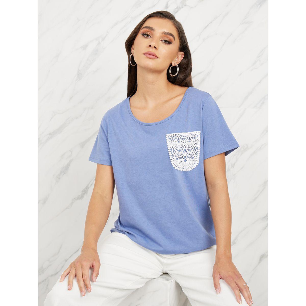 Styli Regular Fit Lace Pocket Detail T-Shirt-women-clothing-tshirts-image-1