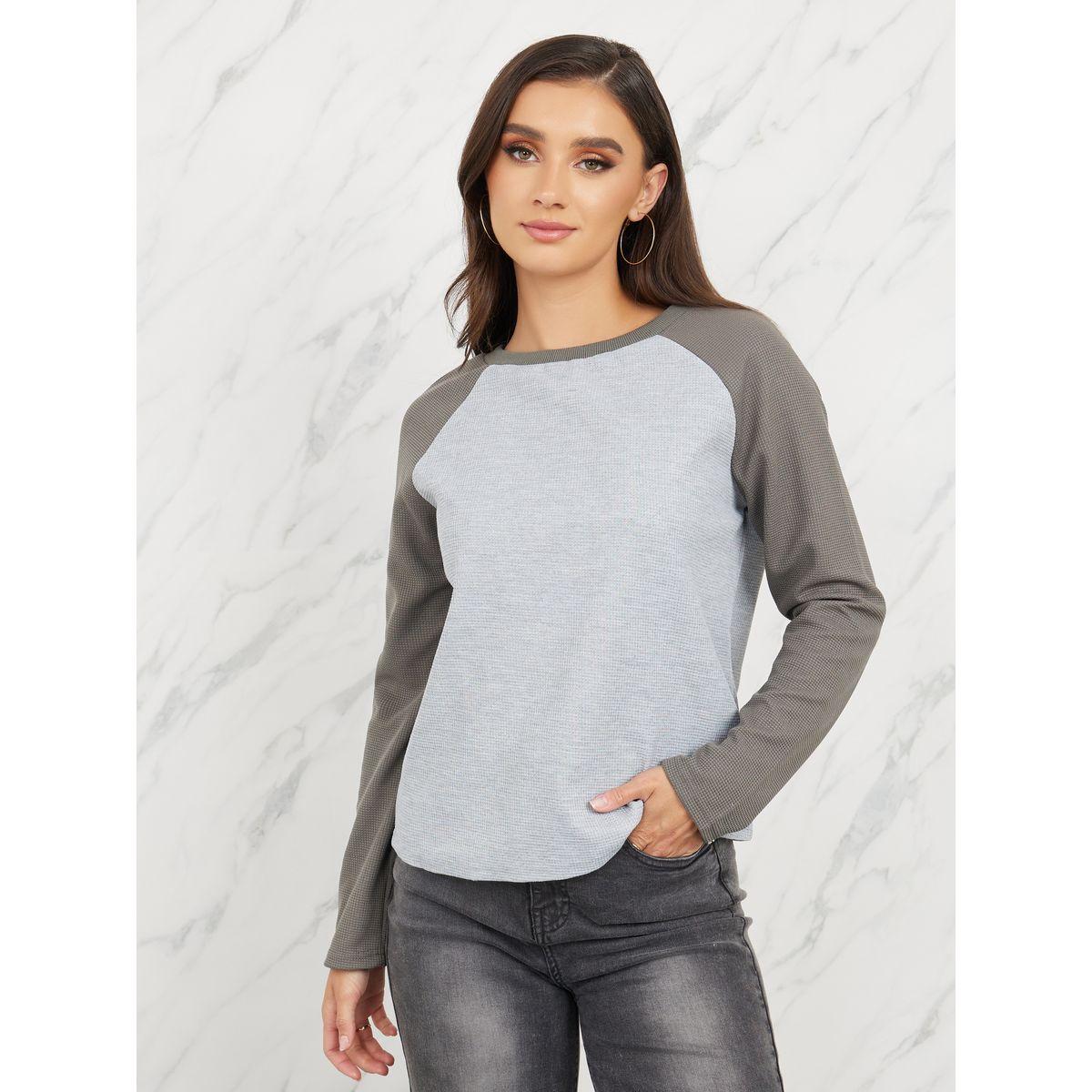 تيشيرت بنمط كتل الالوان واكمام ريجلان-women-clothing-tshirts-image-1