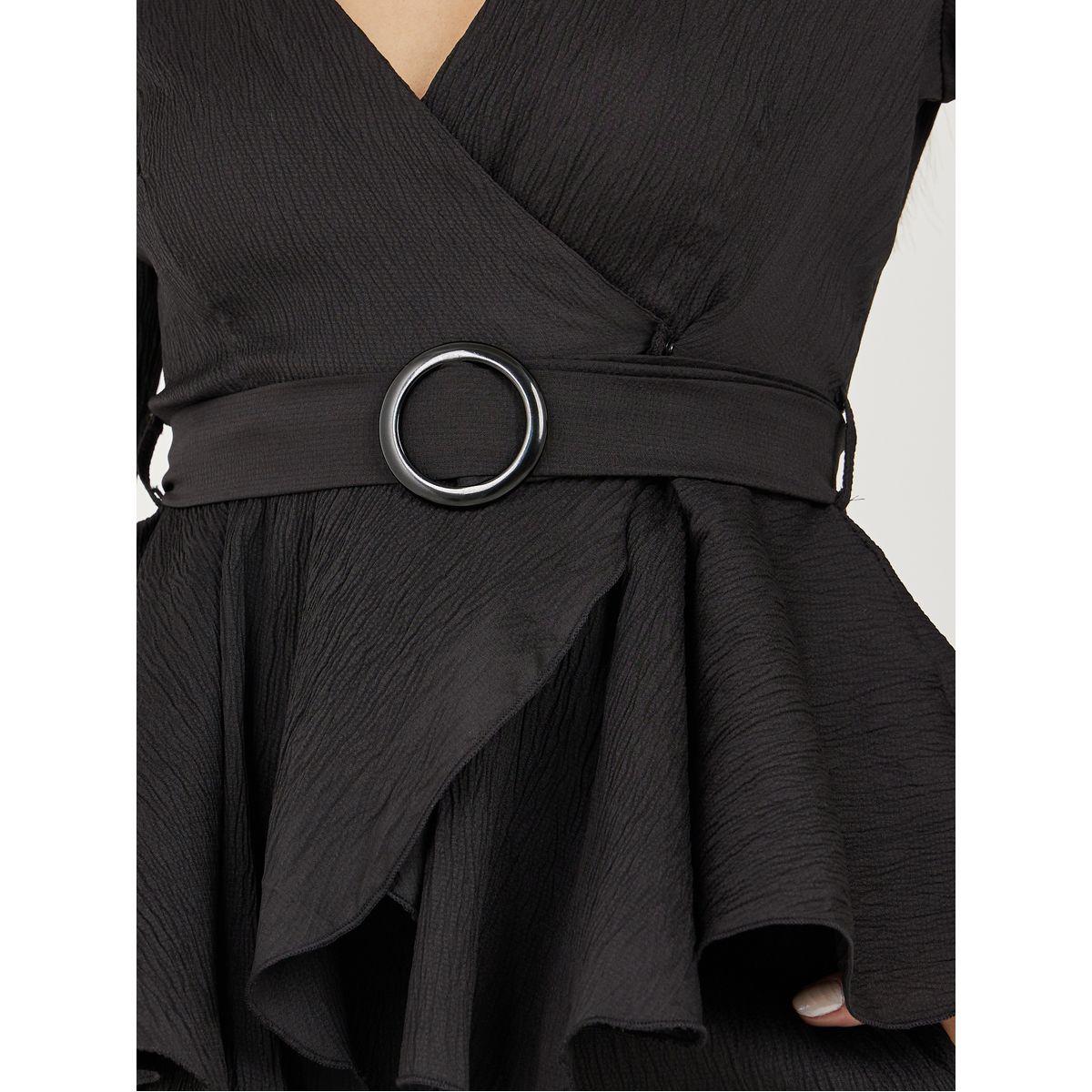 Styli V Neck Belted Peplum Top & Bootcut Pants Co-Ords-women-clothing-coordsets-image-3