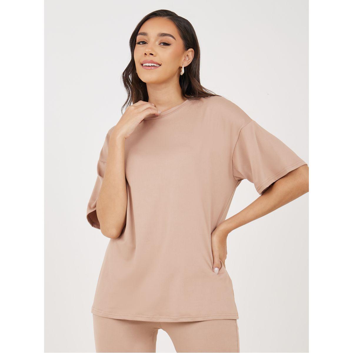 Styli Back Slogan Print Oversized T-Shirt & Flared Joggers Co-Ords-women-clothing-coordsets-image-3