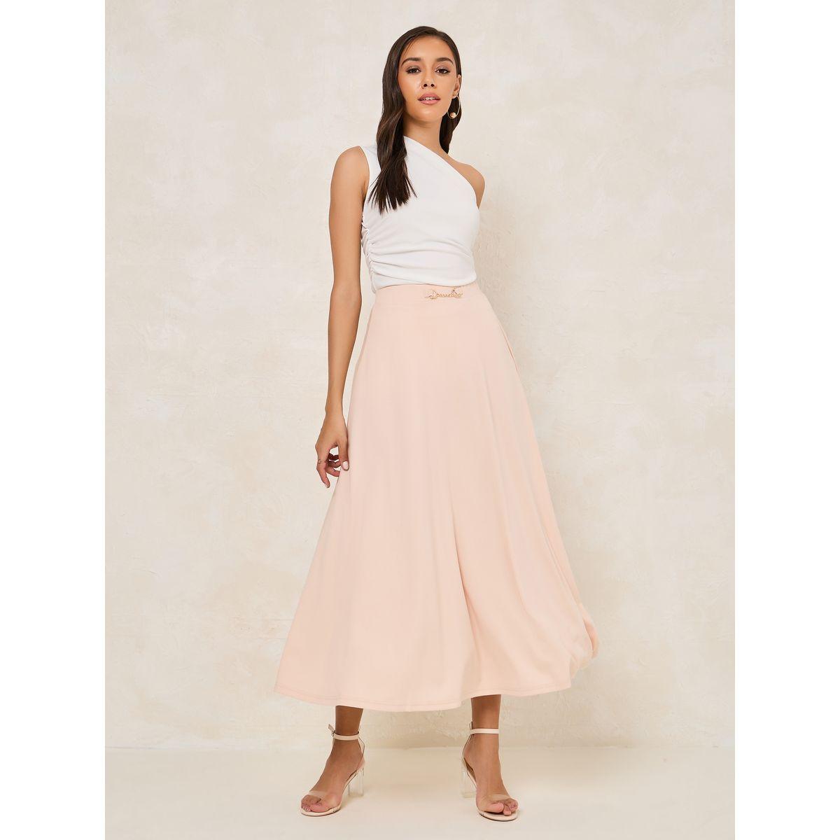 تنورة سادة طويلة مزينة بسلسلة-women-clothing-bottoms-skirts-image-2