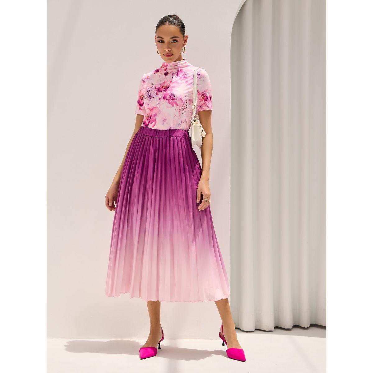 طقم منسق من تنورة بكسرات مع بلوزة بطبعة زهور-women-clothing-coordsets-image-1